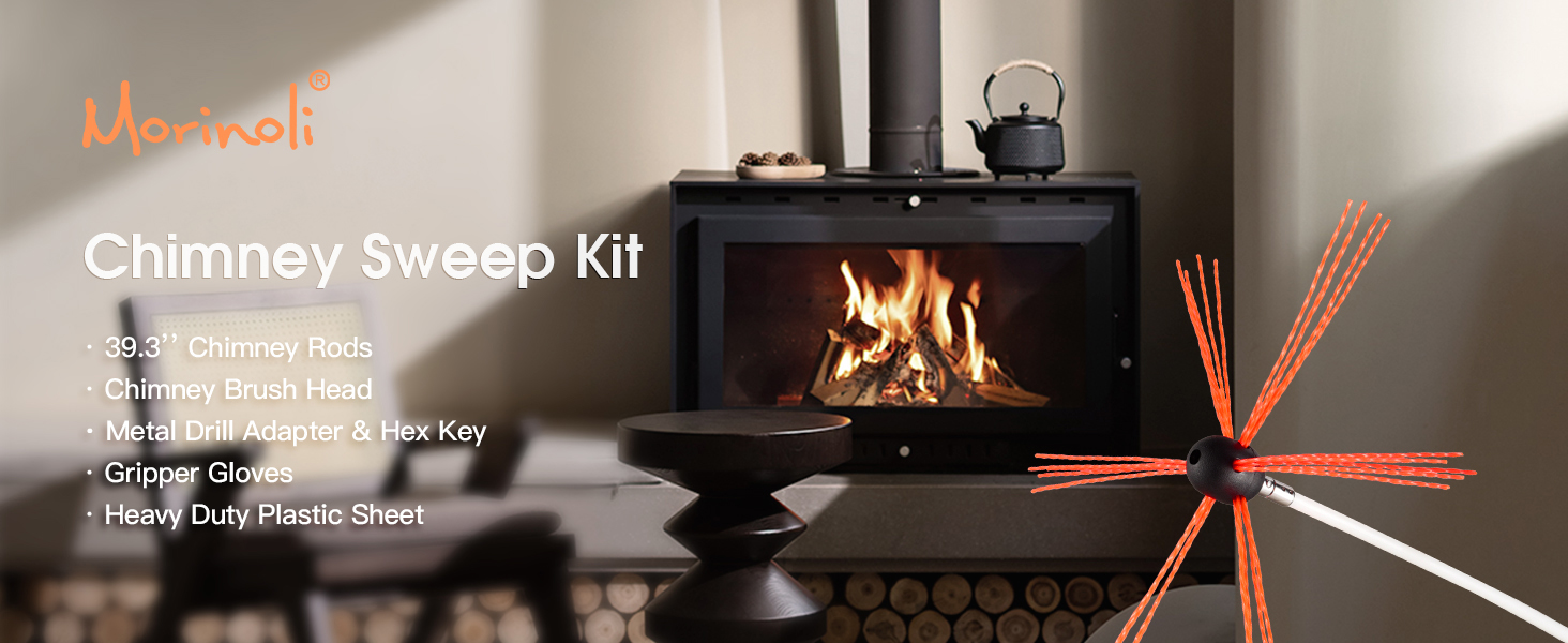 Morinoli 26 Feet Chimney Sweep Kit, Chrome Button Locking