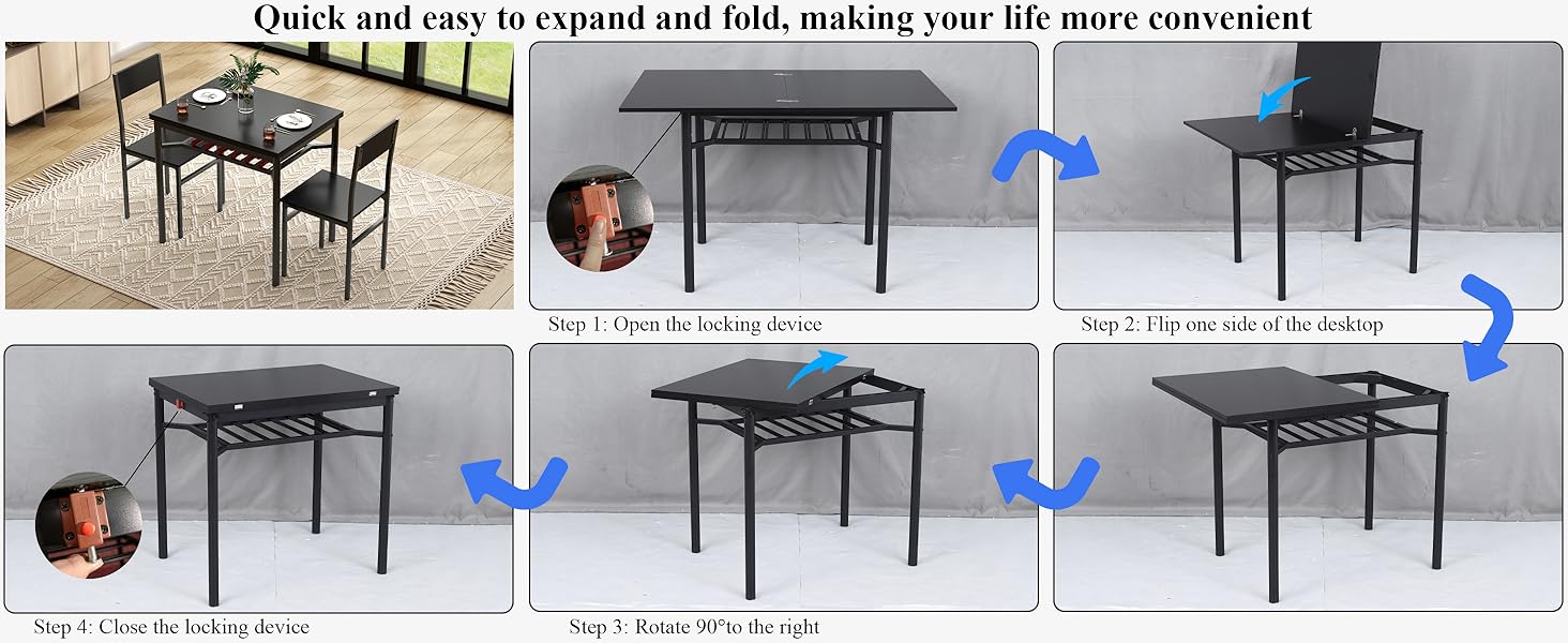 Folding Dining Table for 4, Dining Table Set for 4 with