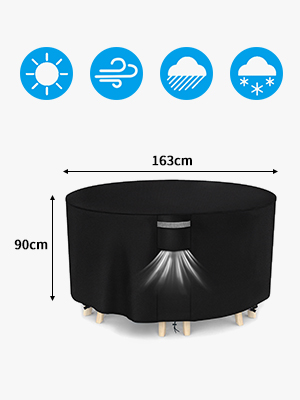 Dokon Garden Furniture Covers Waterproof, Garden Table Cover with Air Vent, Heavy Duty 420D Oxford Fabric Windproof Anti-UV Outdoor Table and Chairs Cover, Patio Set Cover, Round - Ø163 x 90cm 11 size