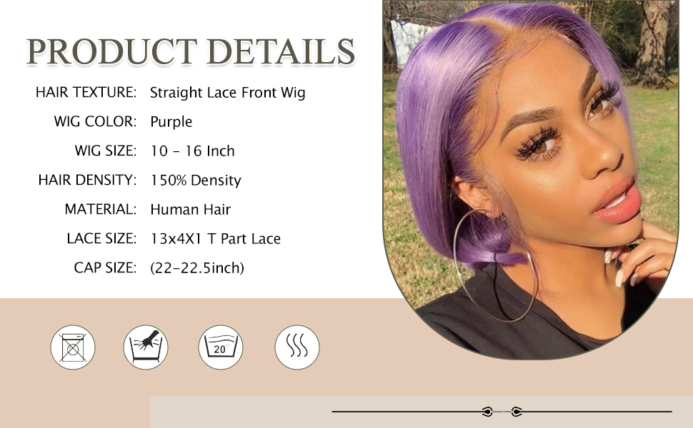 purple hair bob wigs