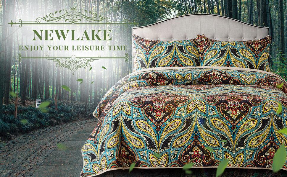 NEWLAKE Cotton Bedspread Quilt SetsReversible Patchwork Coverlet Set