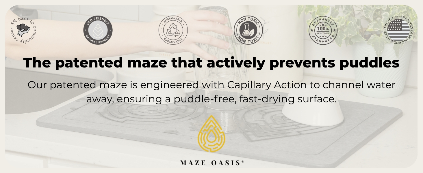 Our Patended maze ias engineered with capillary action to channel water aw