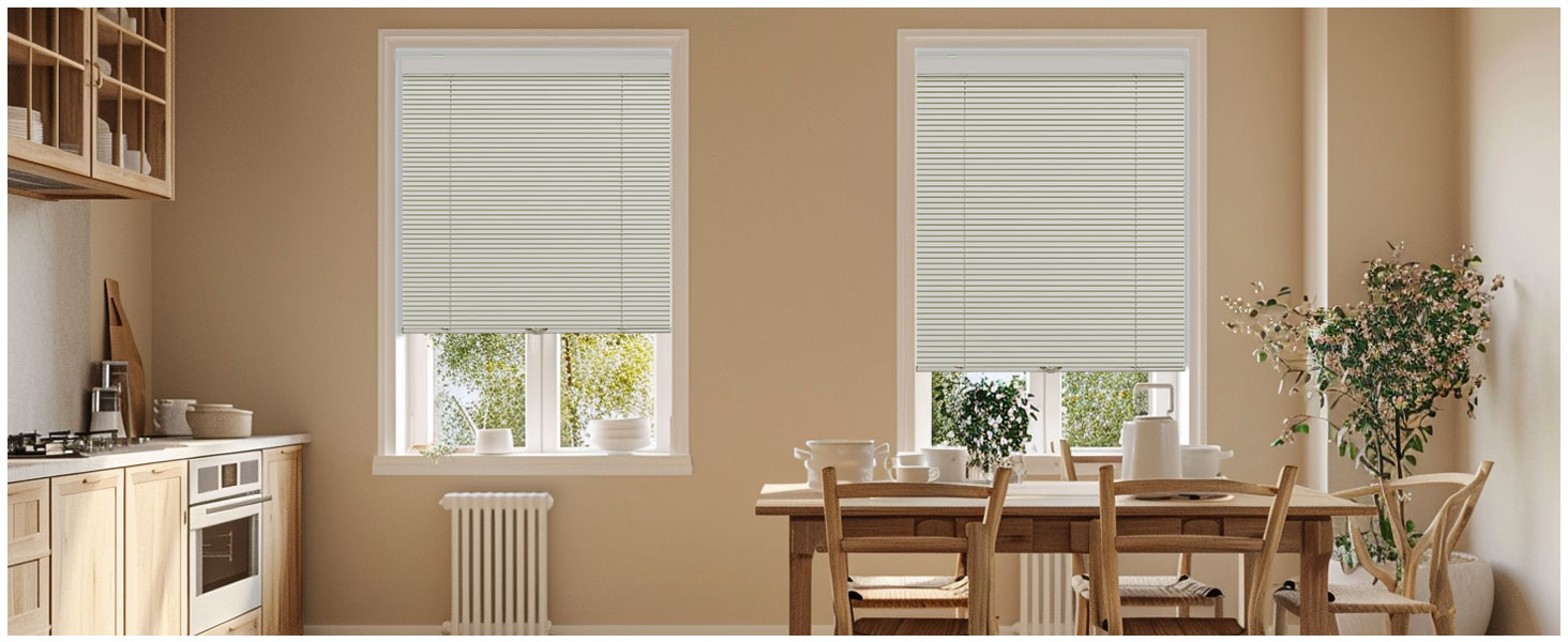 BERISSA Cordless Mini Blinds 1" Aluminum Vinyl Horizontal Blinds for