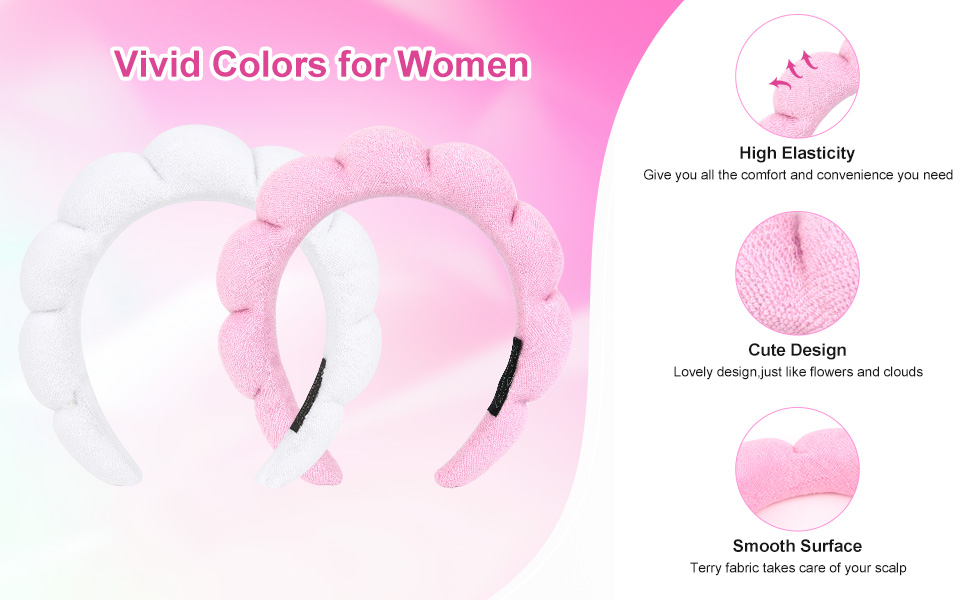 Puffy Spa Headband for Women Sponge Headbands for Girls