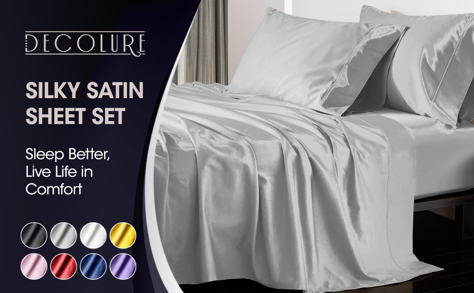 Satin Sheets King Size (4 Pieces, 8 Colors), Silky Satin
