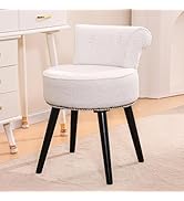 BLEXA Sherpa Vanity Chair with Back Small Makeup Chair with Wood Legs Sherpa Vanity Stool Tufted ...