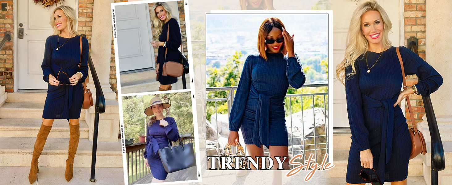 rib Knit belted dress scoop neck bodycon tie waist dress women tie front dress fall dress