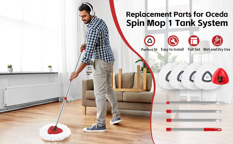 ANREKEYH 9 Pack Spin Mop Replacement Parts for Ocedar EasyWring Microfiber Spin Mop (1 Tank System)