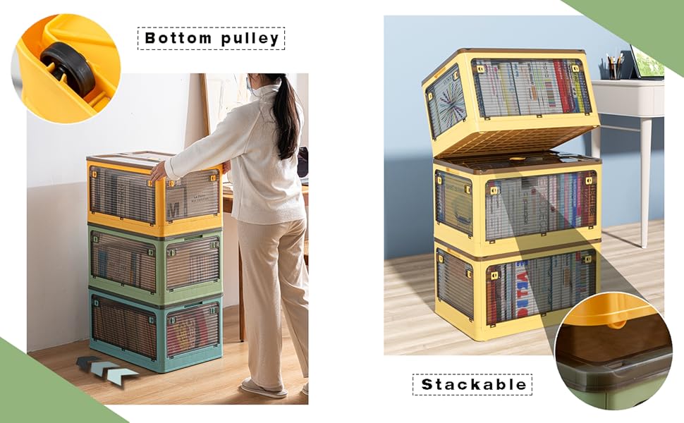 Collapsible Plastic Storage Bins with Lids, Stackable