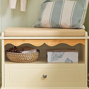 SoBuy FSR123-MI Schuhbank Mit Sitzkissen Garderobenbank Truhenbank Sitzbank Mit Stauraum Dielenbank Schuhtruhe Sitzkommode Schuhregal Mit Sitzbank Schmal Beige BHT Ca.: 60x46x35cm 13 1