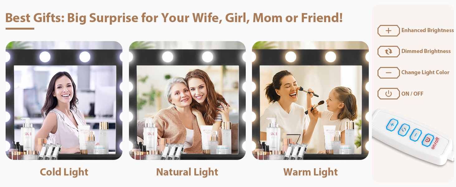 elifine Vanity Desk with Mirror and Lights & Charging