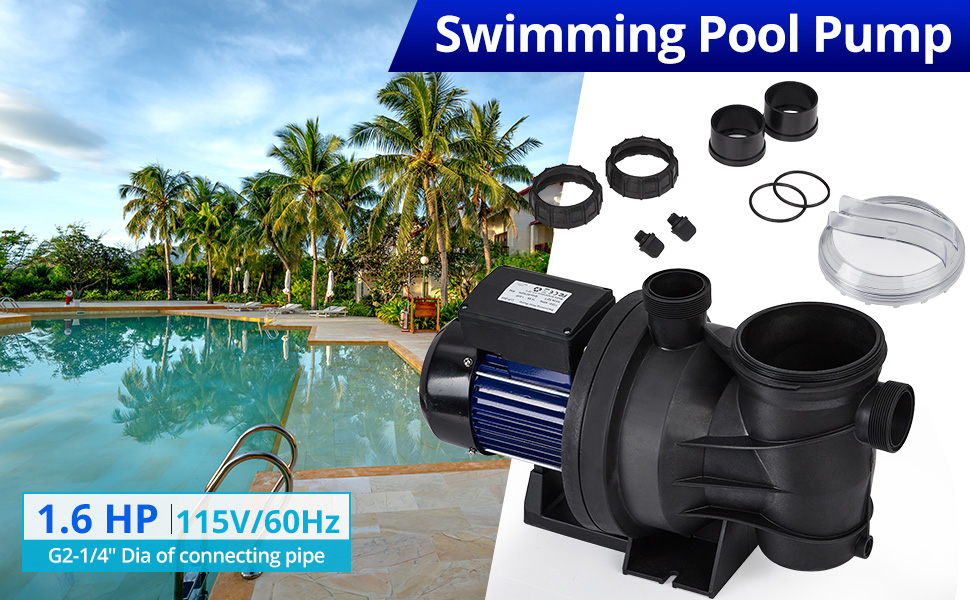 1.6HP In/Above Ground Single Speed Pool Pump, 1200W/115V