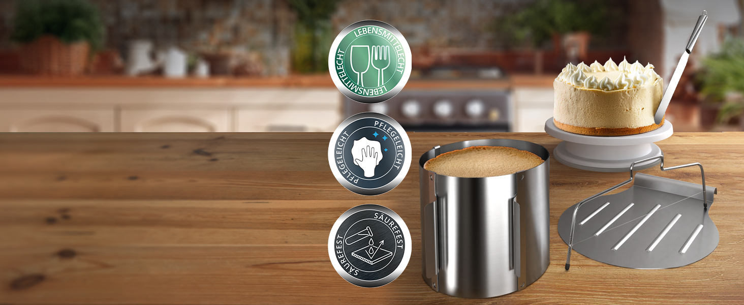Kochtopf aus Edelstahl mit Deckel und drei kreisförmigen Symbolen auf einer Holzoberfläche, die mit dem Kochen in Verbindung stehen
