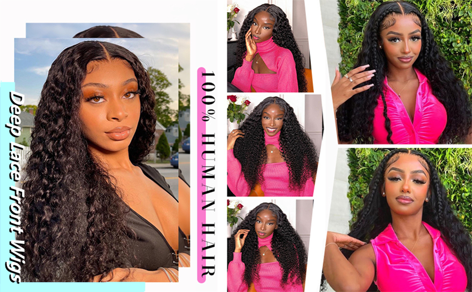 Tmbitto 13x4 Deep Wave Lace Front Wigs Human Hair 180