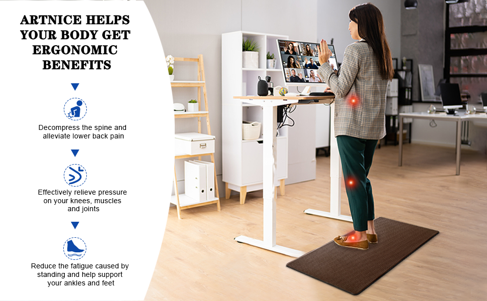 Artnice Foot Mat for Standing Desk 2 Piece, Brown Kitchen Mats for