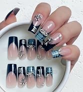 Press on Nails Set – 96 PCS Long Square Fake Nails with 12 Sizes, 4 Trendy Designs Including Fren...