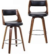 Moustache Set of 2 Bar Stools, Wood Swivel Barstools with Backrest and Foot Ring 26 Inch Counter ...