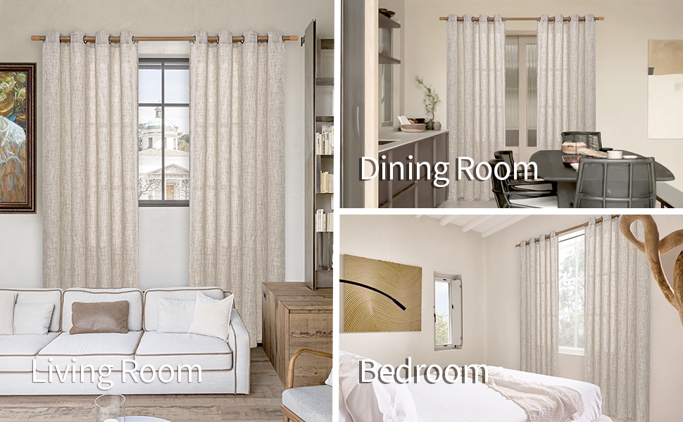 YoungsTex Natural Linen Curtains 96 Inch Long for Living Room Bedroom