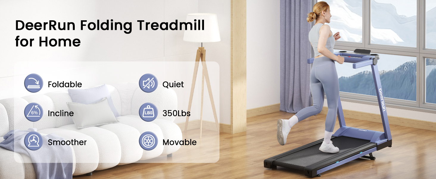 DeerRun Folding Treadmill with Incline, 3.5HP Foldable