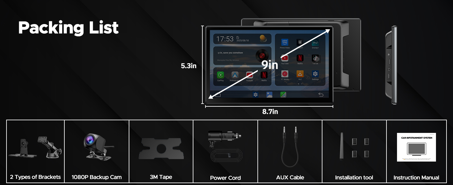 Amazon.com: Volam 9'' Carplay Screen with Netflix YouTube and 1080P ...