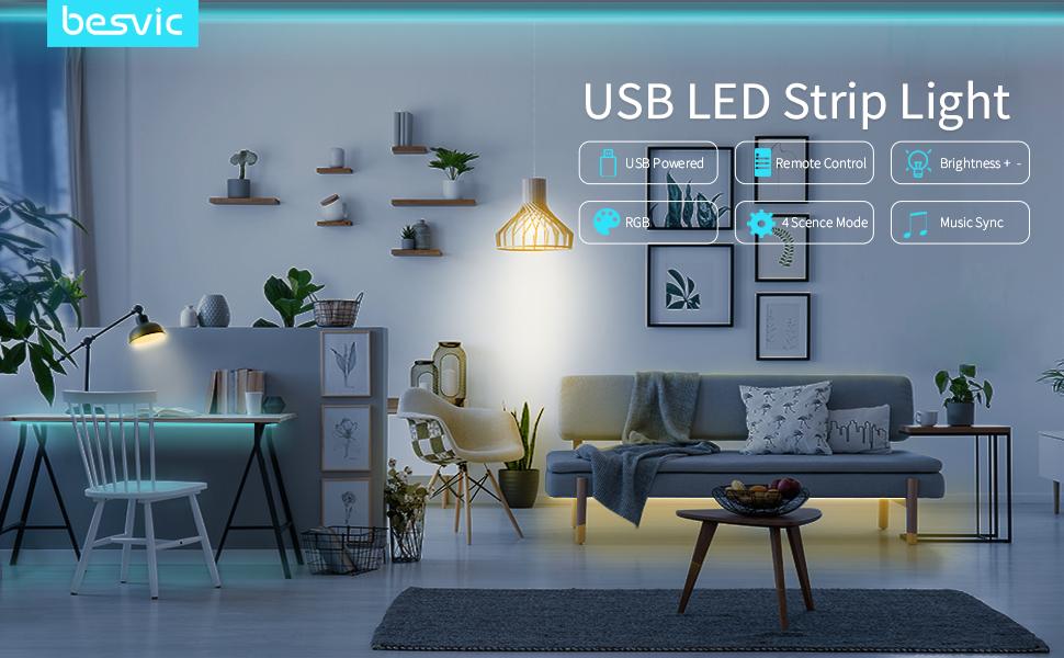 Besvic Striscia LED USB - Lllumina la Tua Casa, Adatta al Tuo Umore.
