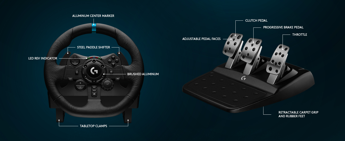 Logitech G923 Racing Wheel and Pedals, TRUEFORCE Feedback, Responsive