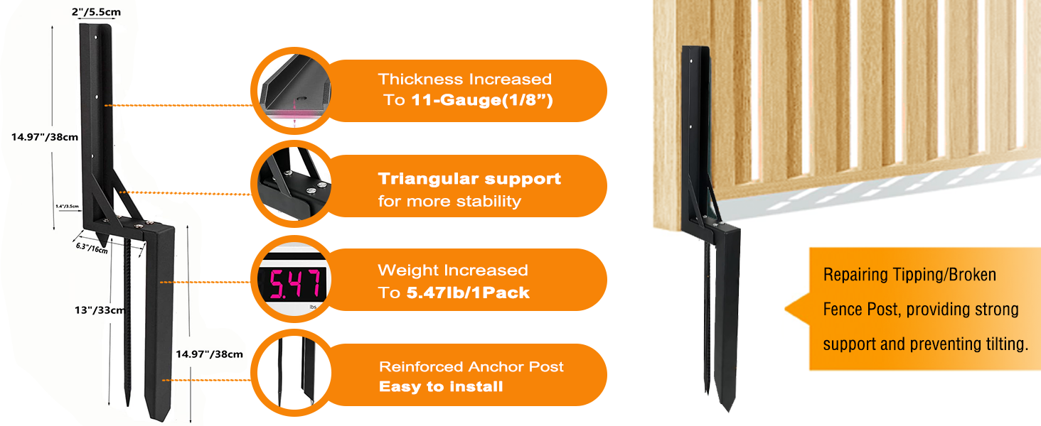 Heavy Duty Steel Fence Post Repair Stakes,