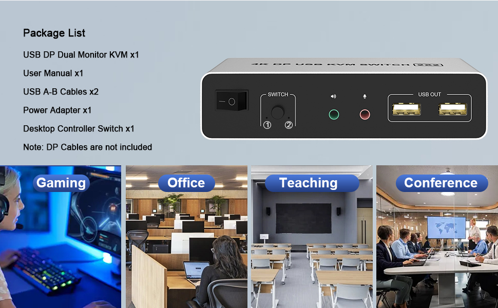 DisplayPort KVM Switch Dual Monitors for 2 Computers 4K60Hz 2 in 2 Out