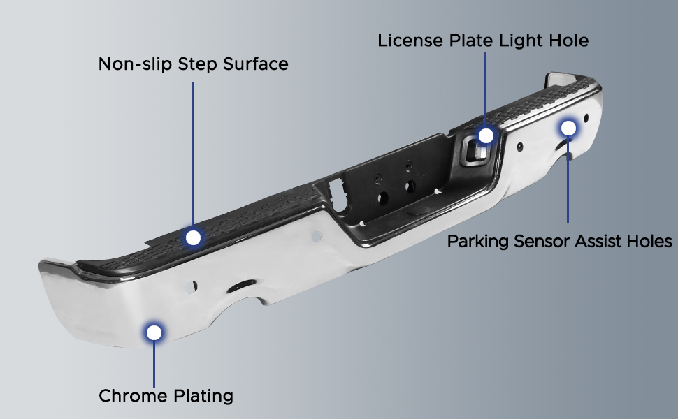 Rear Bumper Assembly 2009 2018 Dodge Ram 1500 Aftermarket Replacement CH1103119 Chrome Steel