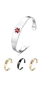 Medical Alert id Cuff Bracelets Bangle for Women