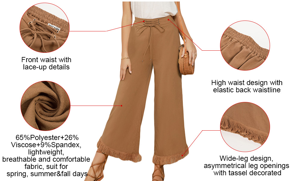 Boho Irregular Oblique Tassel Hem Drawstring Waist Trousers