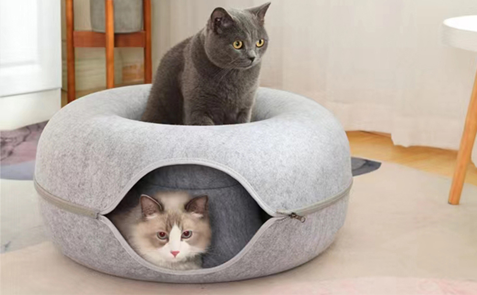 Cat Tunnel Bed, Cat Cave Bed, Beds for Indoor Cats with 3