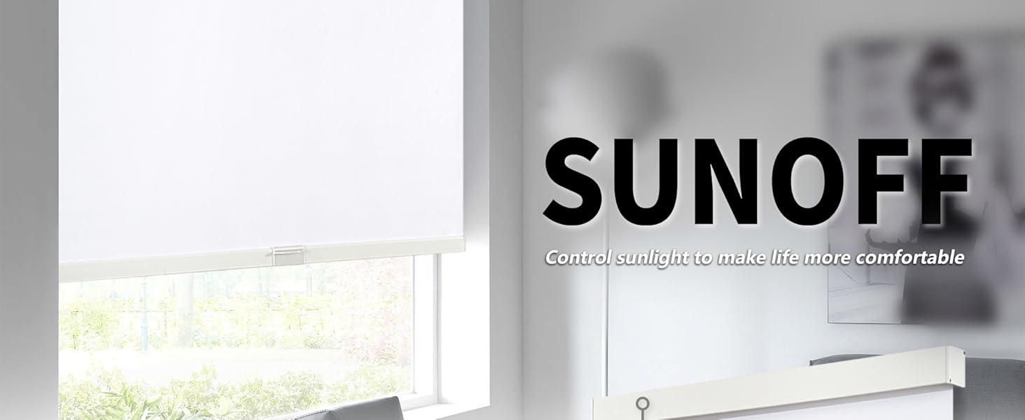 SUNOFF 100% Blackout Roller Shades Free-Stop with Valance
