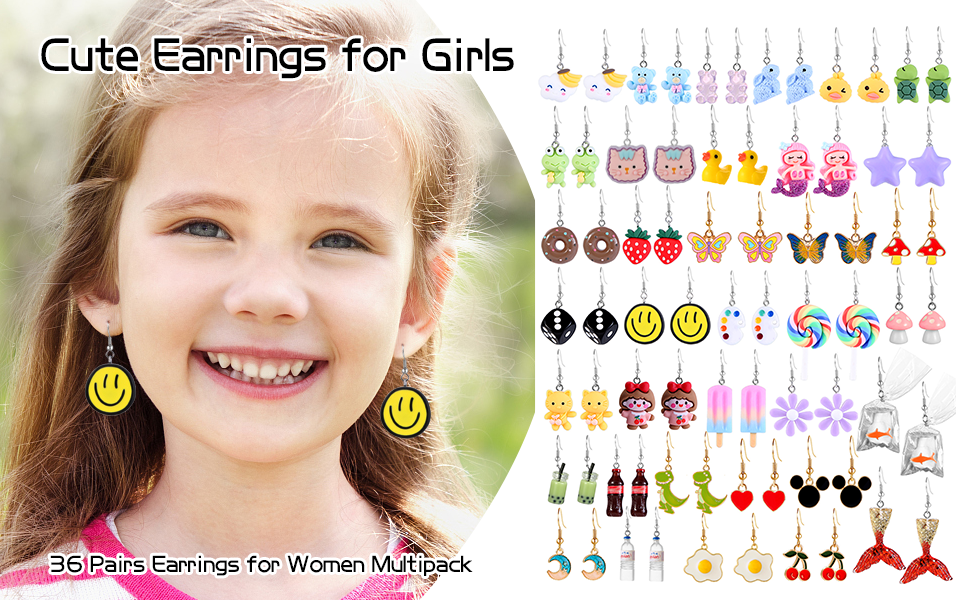 36 Pairs Cute Weird Fun Earrings for Teen Girls Unique