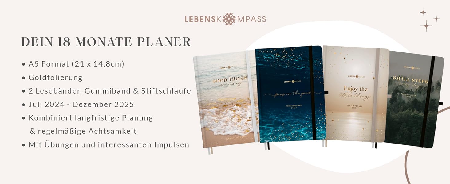Lebenskompass Kalender 2024 2025 A5 ”Forest” - Hardcover Buchkalender
