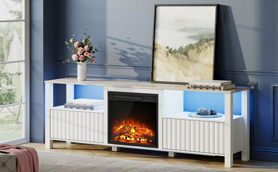 WAMPAT Fireplace TV Stand for 75 Inch TV with Blue LED