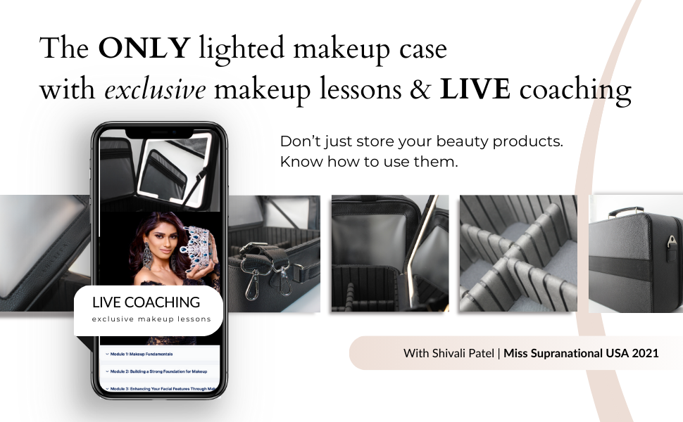 the only makeup case with lighted mirror that comes with makeup lessons and live coaching