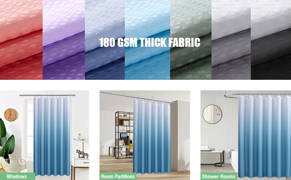 Dynamene Blue Fabric Shower Curtain Ombre Waffle Weave