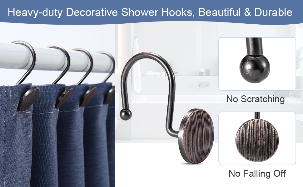 Bronze Shower Curtain Hooks, Decorative Shower Curtain