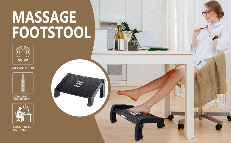 Earwigadjustable foot resting under the desk at work, leg rests with massage and position of 6 heights, foot stool for office desk, footrest works for love, pain relief, support a good posture, black, black Massage Machine Foot Rest Massage Roller Foot Rest of Office Foot Relaxing Stool Foot Rest