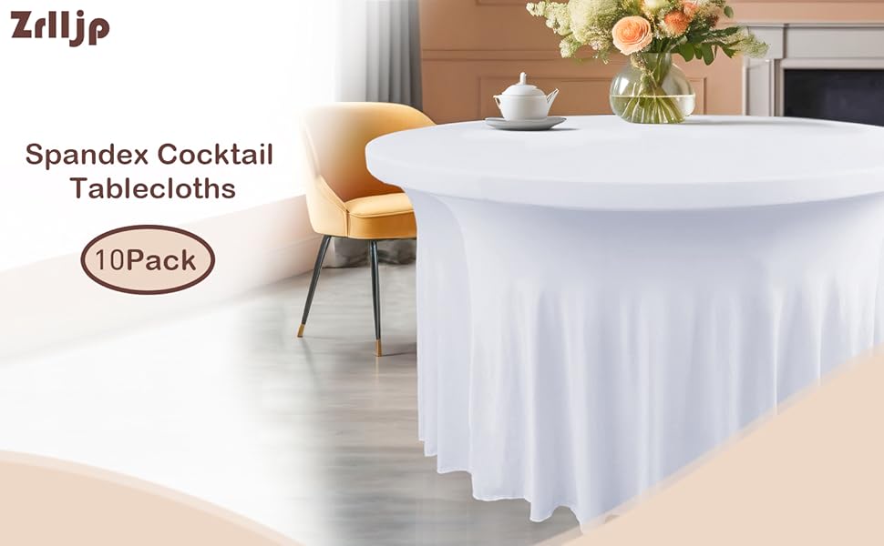 Zrlljp 10 Pack White Round Tablecloth, Spandex Table Cloth