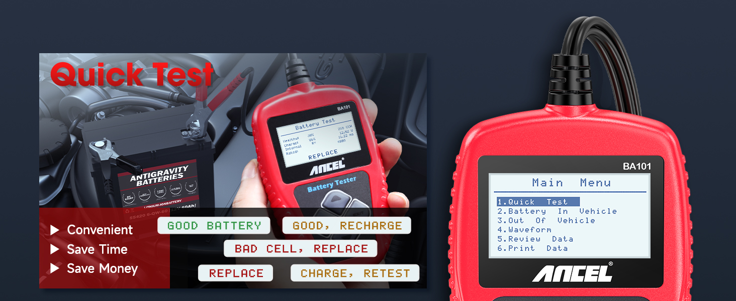 Ancel BA101 12V Car Battery Tester Digital Automotive Batteries