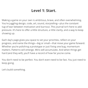 Introductory game dev journal page