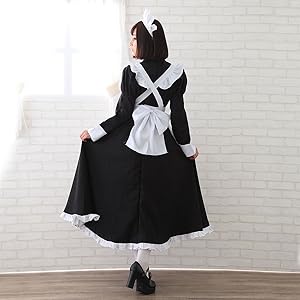 コスプレ♡長袖 メイド服 黒×白＋エプロン＆パニエセット メイド　ハロウィン Amazon.co.jp: monoii メイド服 コスプレ 長袖 ロング 黒 可愛い