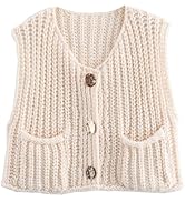 Hixiaohe Womens Crochet Chunky Knit Top Sleeveless Button Down Crop Tops Trendy Cardigan Sweater ...