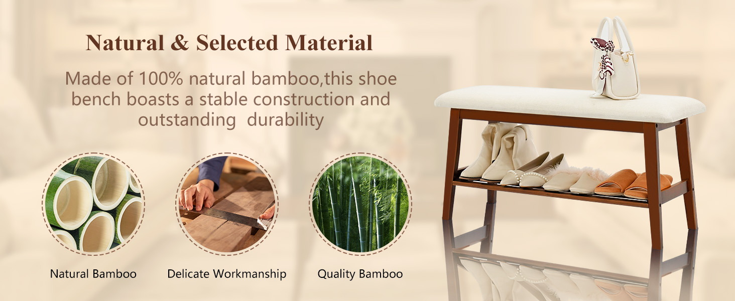 Shoe Bench, Bamboo 2 Tier Shoe Rack Bench, 35.4" Shoe Storage Bench 
