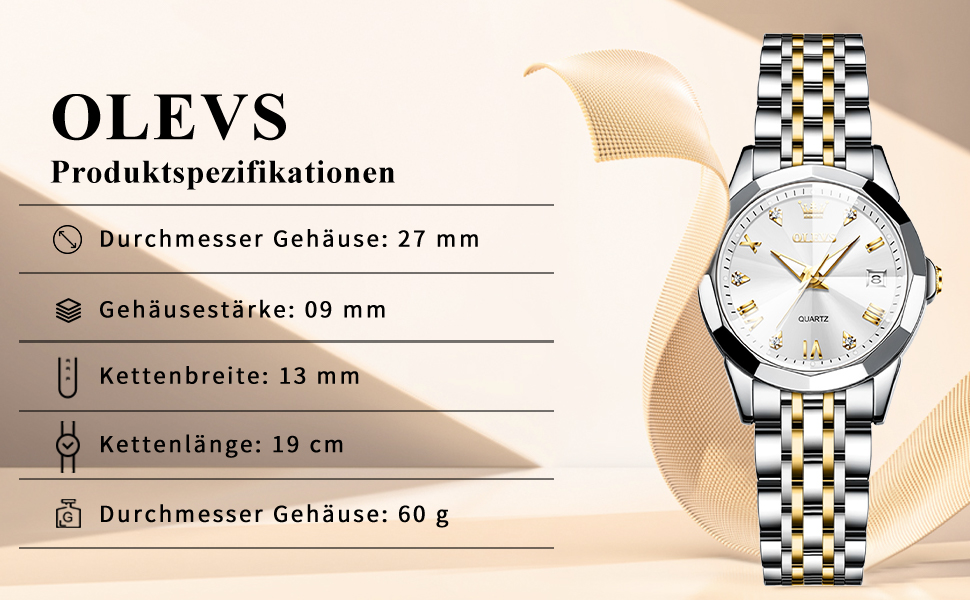 OLEVS Damenuhr Gold Silber Diamant Analog Quarz Uhren Damen Edelstahl ...