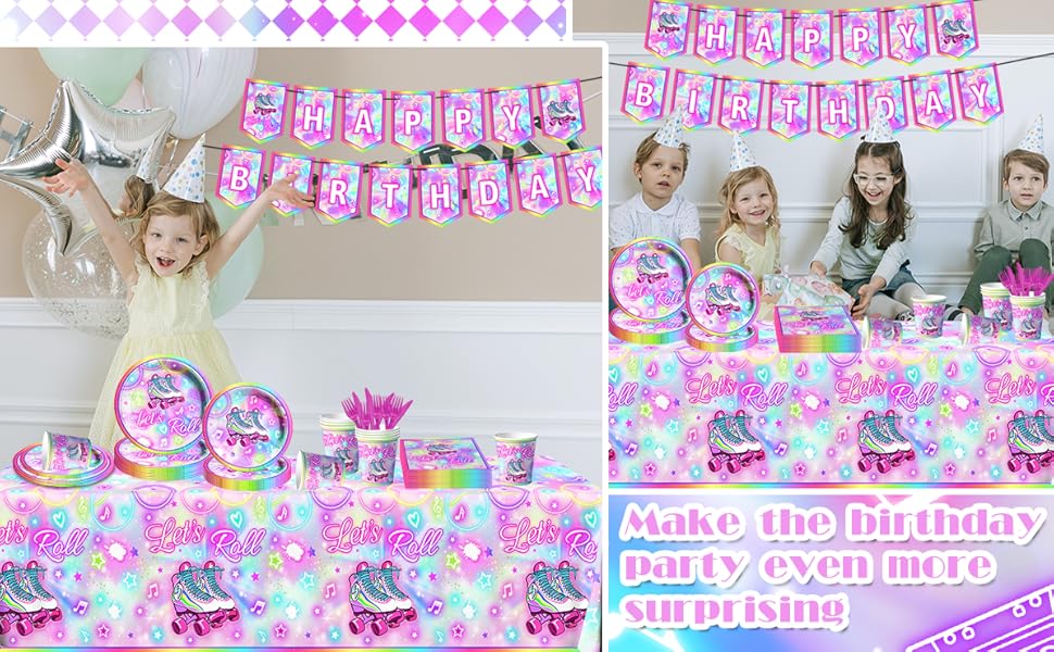 142Pcs Roller Skating Birthday Party Supplies Tableware Set