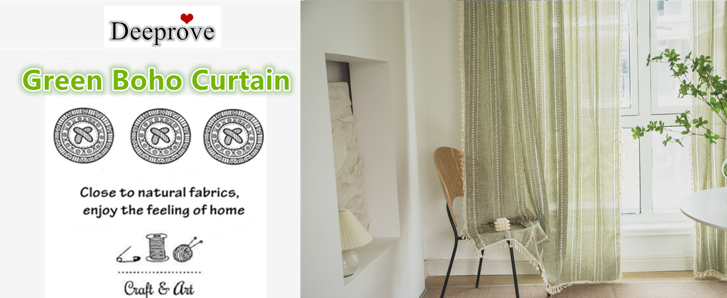 Deeprove Green Boho Curtains 84 Inches Long for Bedroom