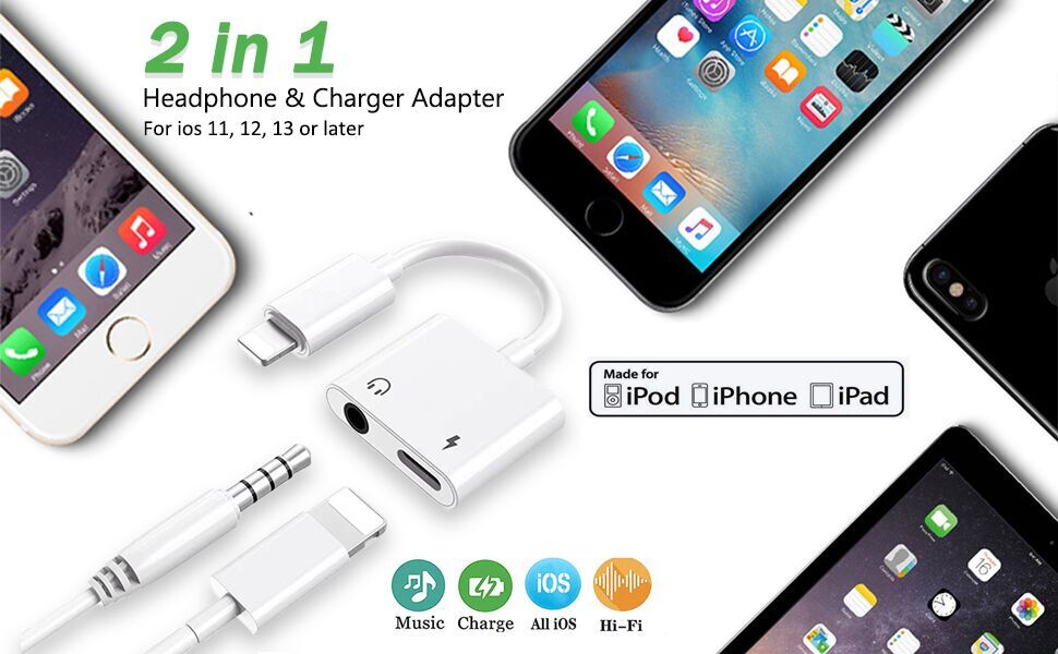 AKWOR Headphone Adapter for iPhone, 2in1 Headphone Splitter, Dongle for iPhone